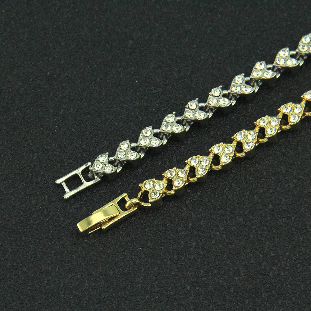 Rhinestone Heart Charm Bracelet With Gold And Silver Chain Style_voghion.com