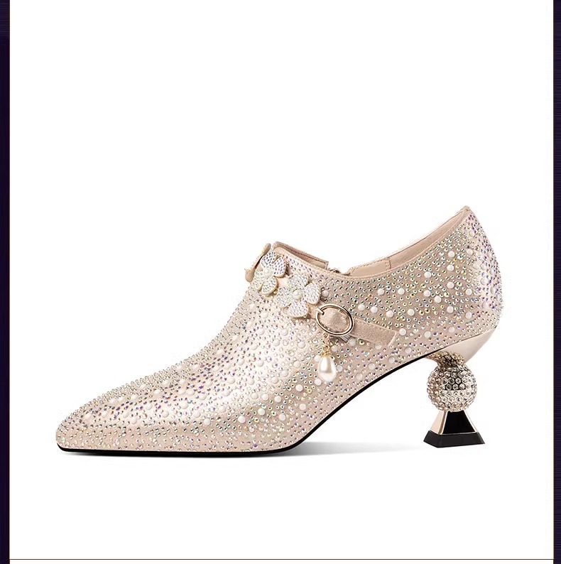 2024 Primavera Nuovo e alla moda Fiore Perla Acqua Diamante Matrimonio Spesso Tacco Profondo Bocca Singola Scarpe Tacco Alto da Donna_voghion.com