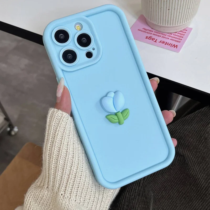 Carcasă telefonică din silicon TPU cu flori de lalele pentru iPhone 11, 12, 13 Pro Max, X, XS, XR, 14/15" (negru)_voghion.com