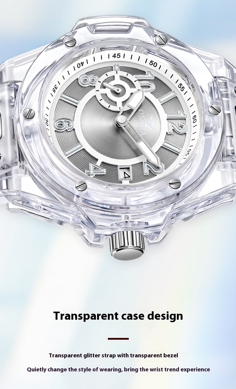 Orologio da donna da uomo impermeabile multifunzionale con custodia trasparente ONOLA/Orona rossa alla moda_voghion.com