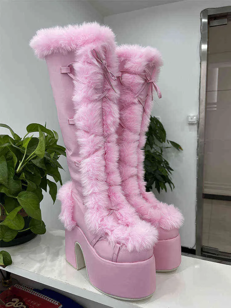 Lapolaka 2022 Fashion Waterproof Platform Heel Knee High Boots Lace Keep Warm The Winter Goth Punk Women Shoes T220915_voghion.com