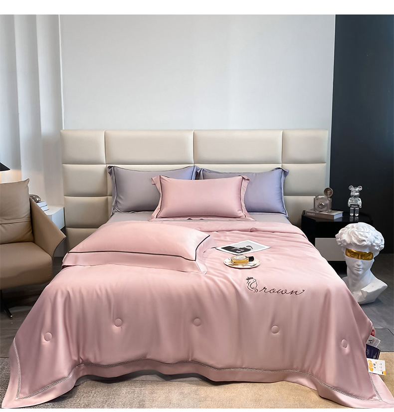 Leggero lusso Lyocell Sky Cool Ice Seta Aria condizionata Lenzuolo lavabile in lavatrice Tinta unita Trapunta sottile estiva per due_voghion.com
