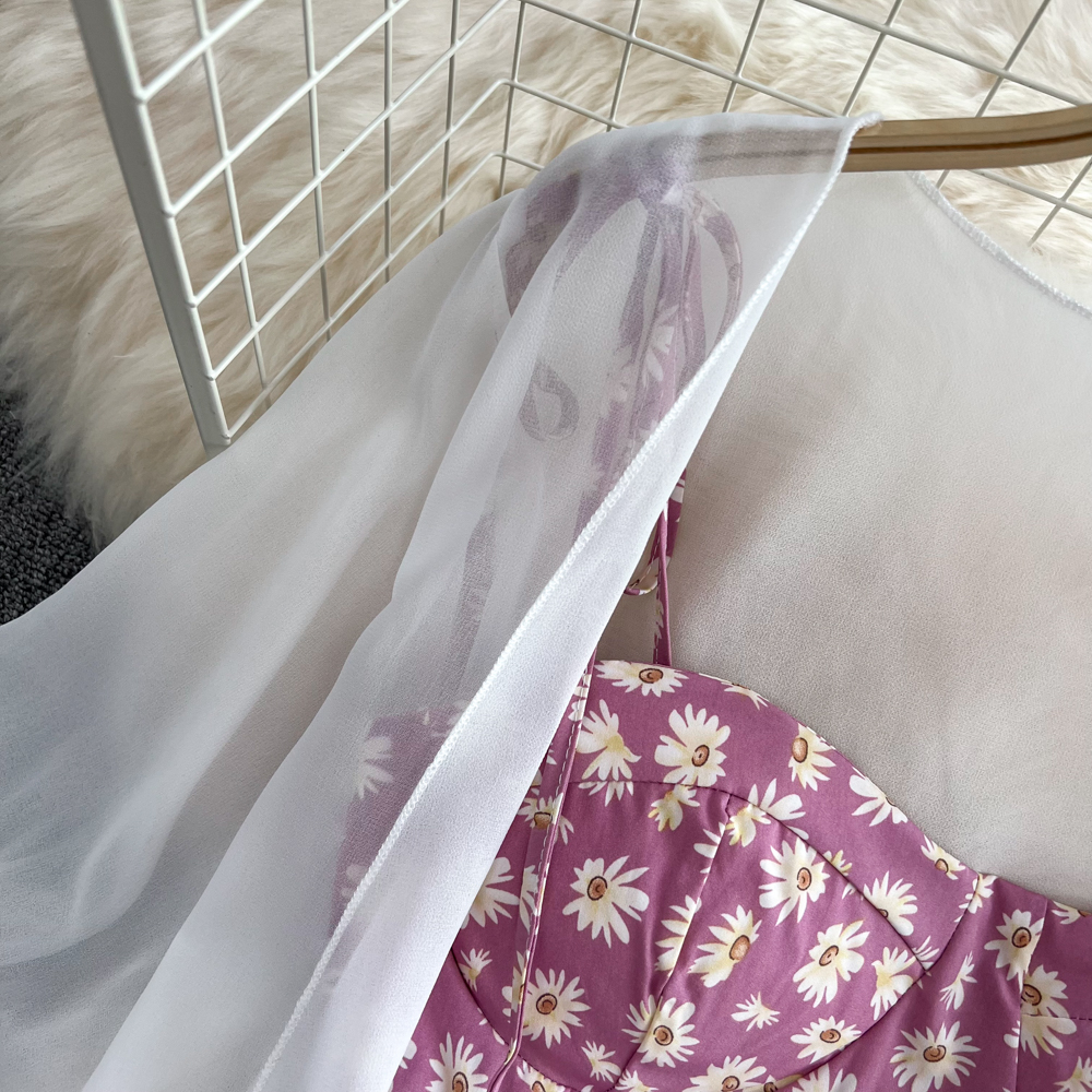 Completo due pezzi donna vestito fiori scollo americano e cardigan_voghion.com