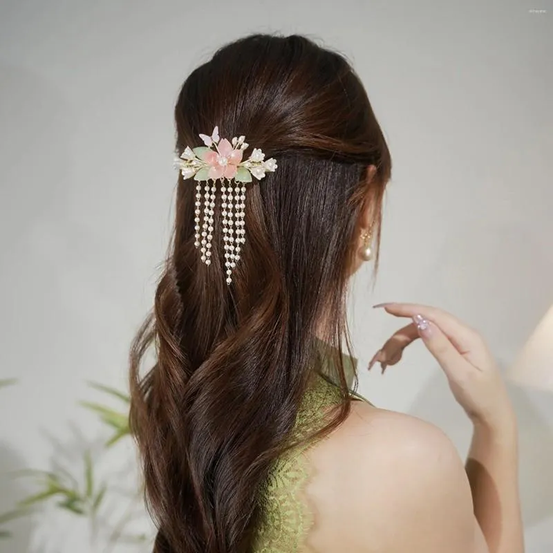 Hårspännen Kinesiska Klämmor Med Blomdekor Glasyr Blominfattning Hårnålsvävande Smycken För Frisyr Hanfu-Fester_voghion.com