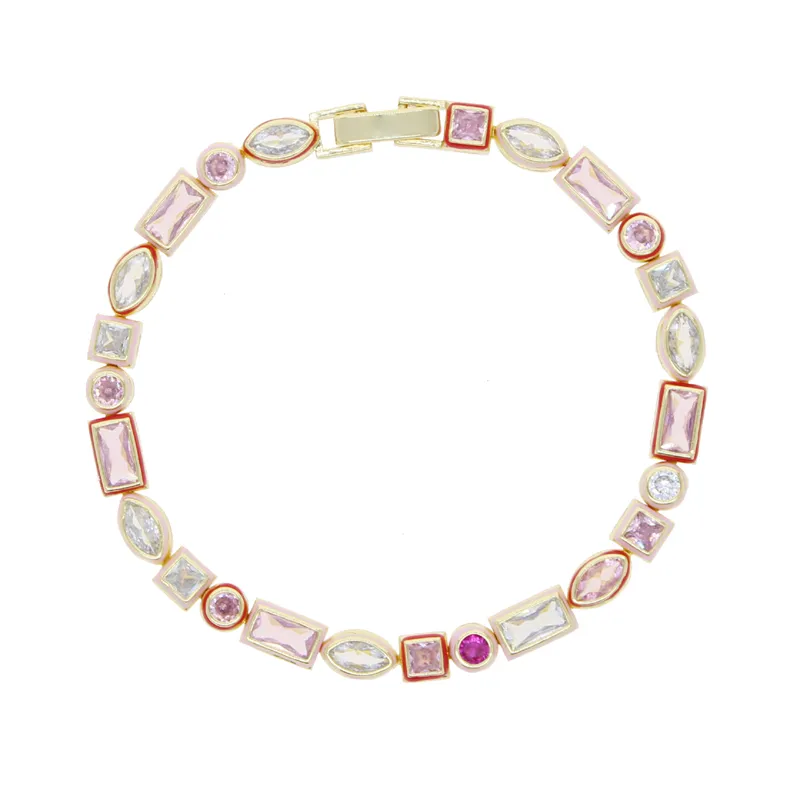Catene arcobaleno geometrico varie forme zirconia cubica tennis catena girocollo collana castone smalto moda donna_voghion.com