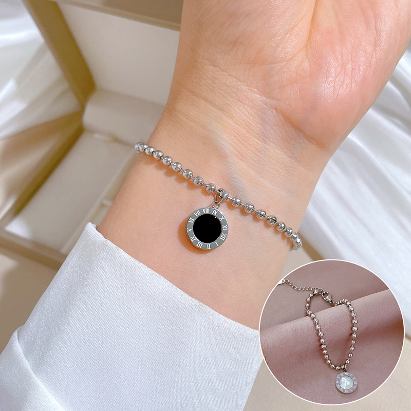 【Acier titane complet】 L'East Gate a un tempérament unique et un style cool et cool. Bracelet romain en perles rondes_voghion.com