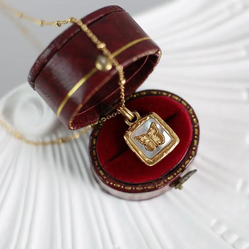 Unhänger Halskette Nisch Design Päiperleksmuschel Block Halskette Laang Pulloverkette Titanstahl platéiert 18 Karat Gold_voghion.com