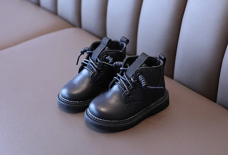 Kinder Leder Wasserdichte Kinder Turnschuhe Schwarz Weiß für Baby Mädchen Stiefel Kleinkind Jungen Schuhe Cutefeet Schule_voghion.com