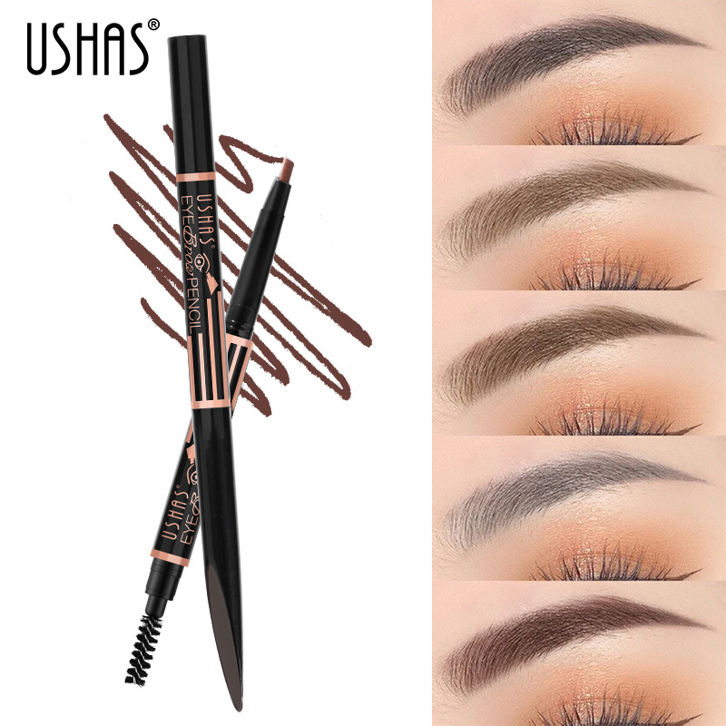 USHAS 6-color multi-function smudge waterproof anti sweat eye shadow pencil eyebrow brush_voghion.com