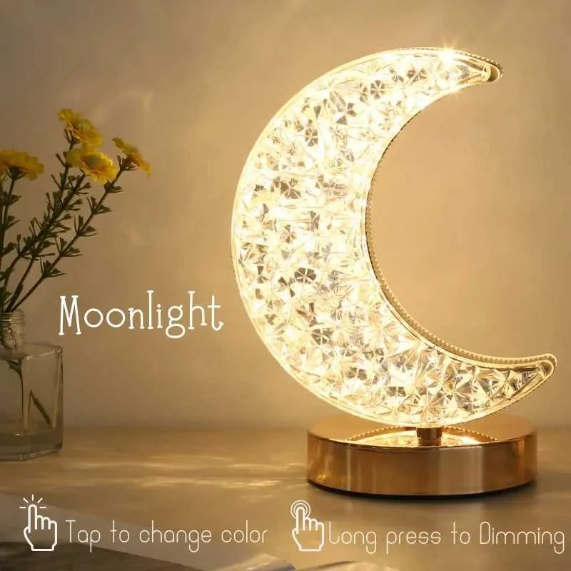 Lampada lunare 3D in cristallo - Luce ambientale USB con dimmerazione al tocco, estetica femminile_voghion.com