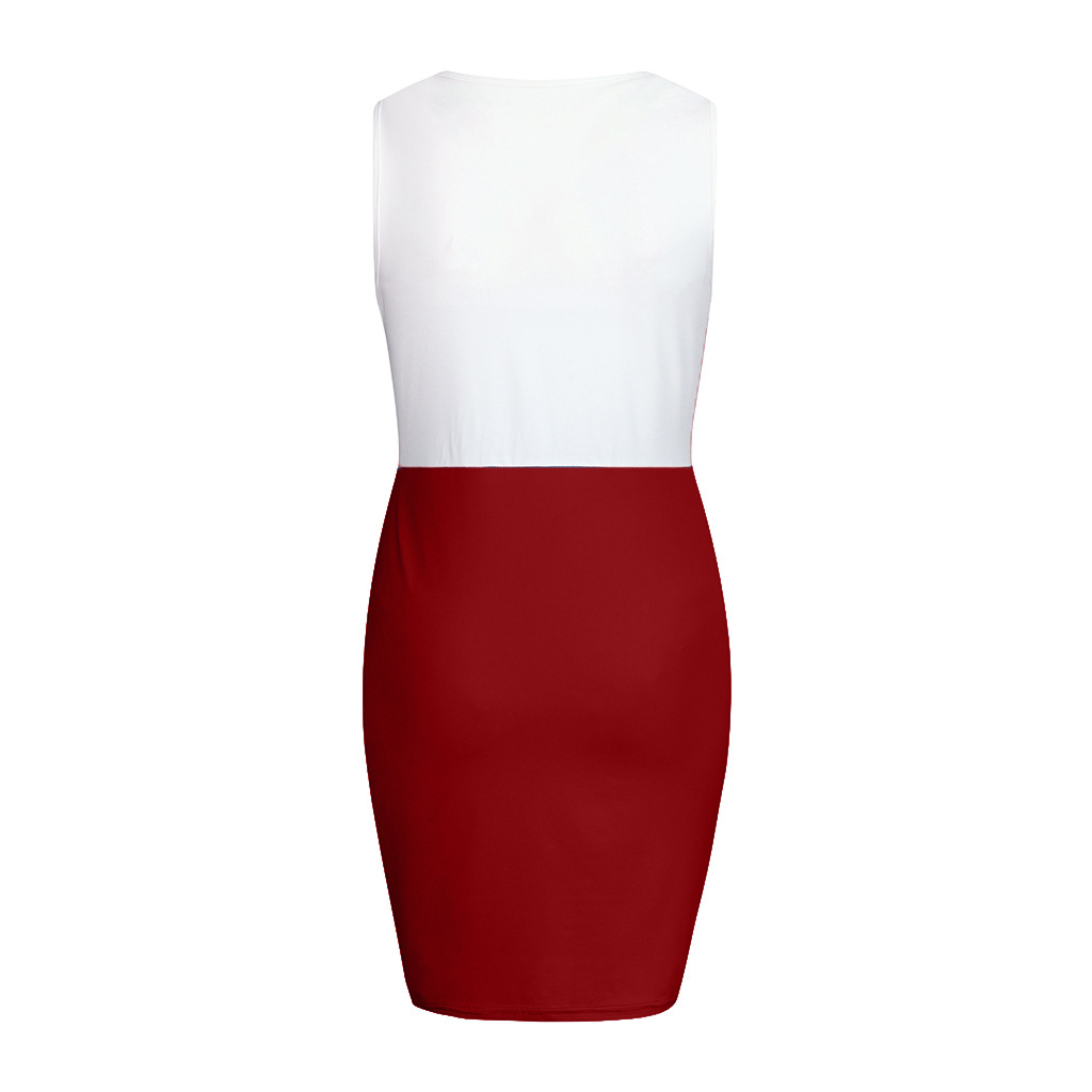 Family matching women's clothing sleeveless contrast color stitching maternity dress dress hip skirt_voghion.com
