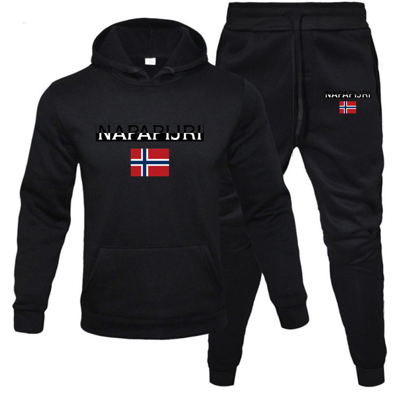 Men's fashion hooded sportswear set, spring and autumn casual wear, high-end and handsome men's wear, student outfit set