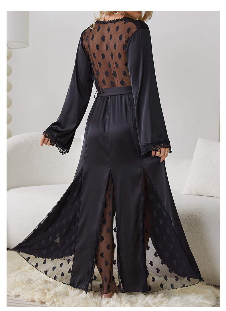 Damenbekleidung zu Hause sexy reine Wunsch Liebe Mesh-Pyjama Morgenmantel Eis Seide langes Nachthemd äußere Robe weibliche Hauskleidung_voghion.com