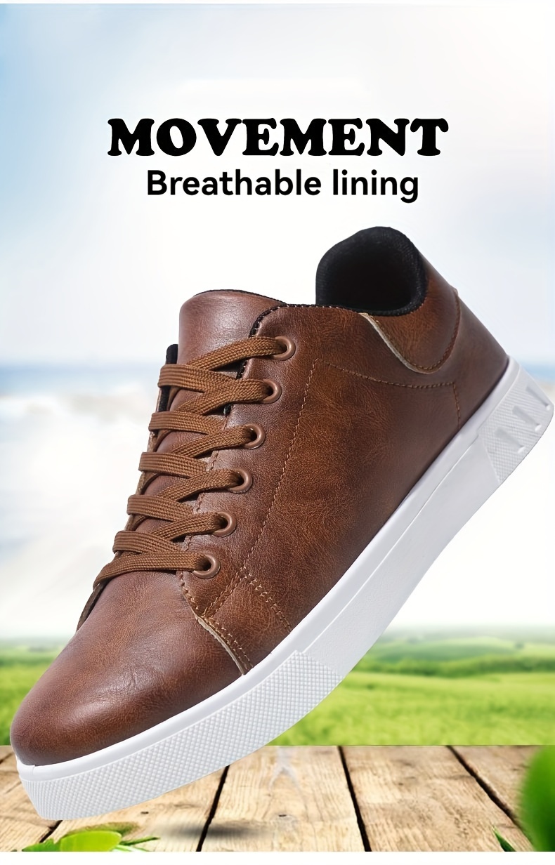 Herren-Skateboardschuh aus PU-Leder mit Schnürung, trendiger, bequemer, leichter Outdoor-Schuh mit rutschfester Sohle zum Gehen und Joggen_voghion.com