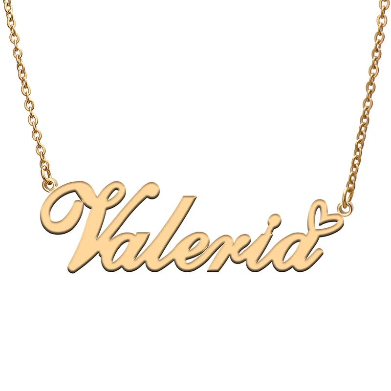 Pendant Necklaces Love Heart Valeria Name Necklace For Women Stainless Steel Gold & Sier Nameplate Femme Mother Child_voghion.com