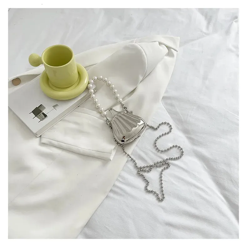 Borsa a mano con catena lunga in oro e argento con fiocco, da sera, da donna, con manico superiore in conchiglia, borse e borsette da festa per matrimonio 241212_voghion.com