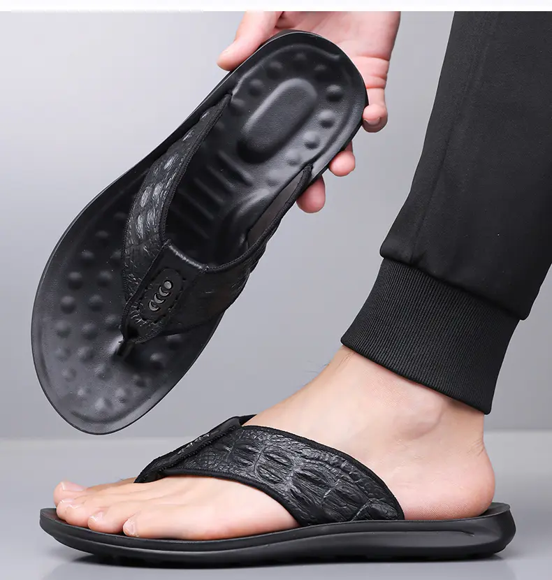 Men's Leather Flip Flops Casual Summer Beach Sandals For Men_voghion.com