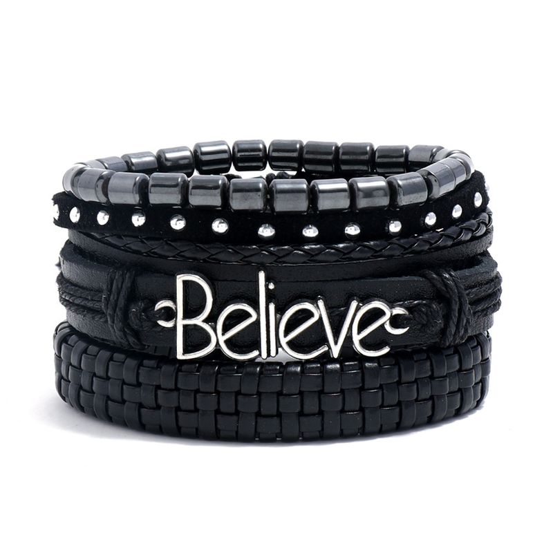 Semplice abito fai da te in pelle di mucca intrecciata da uomo e da donna multistrato combinazione Bracciale accessori_voghion.com
