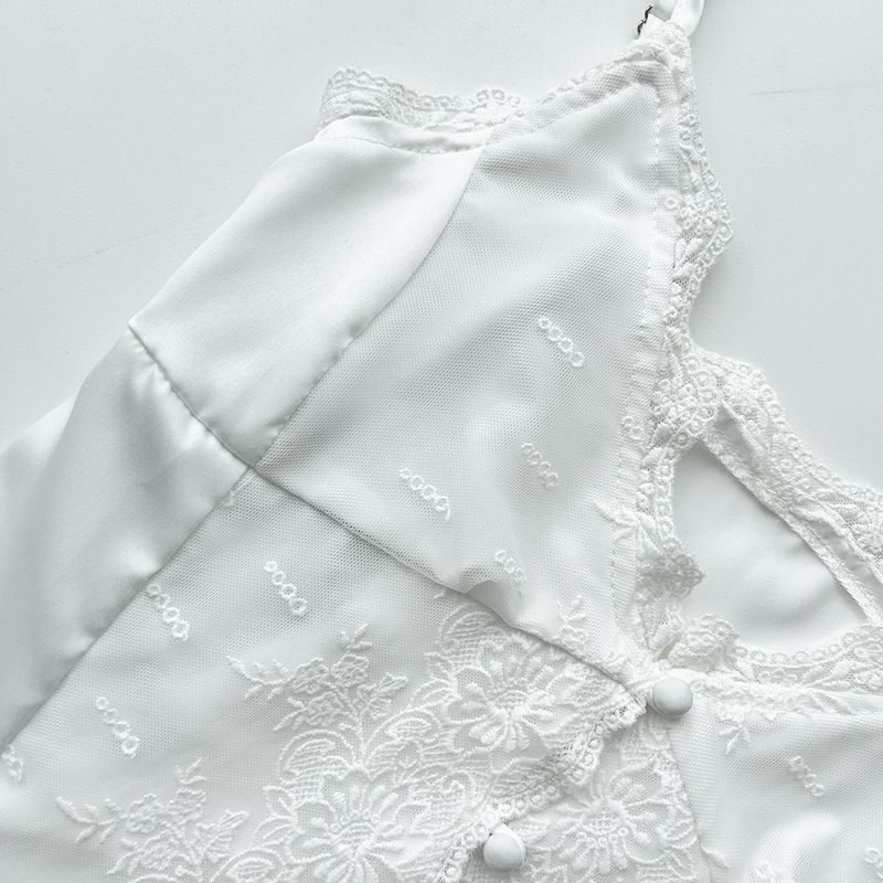 Nouveau haut d'été en satin et dentelle blanche pour femme, coupe slim, petit caraco à boutons, 3403_voghion.com