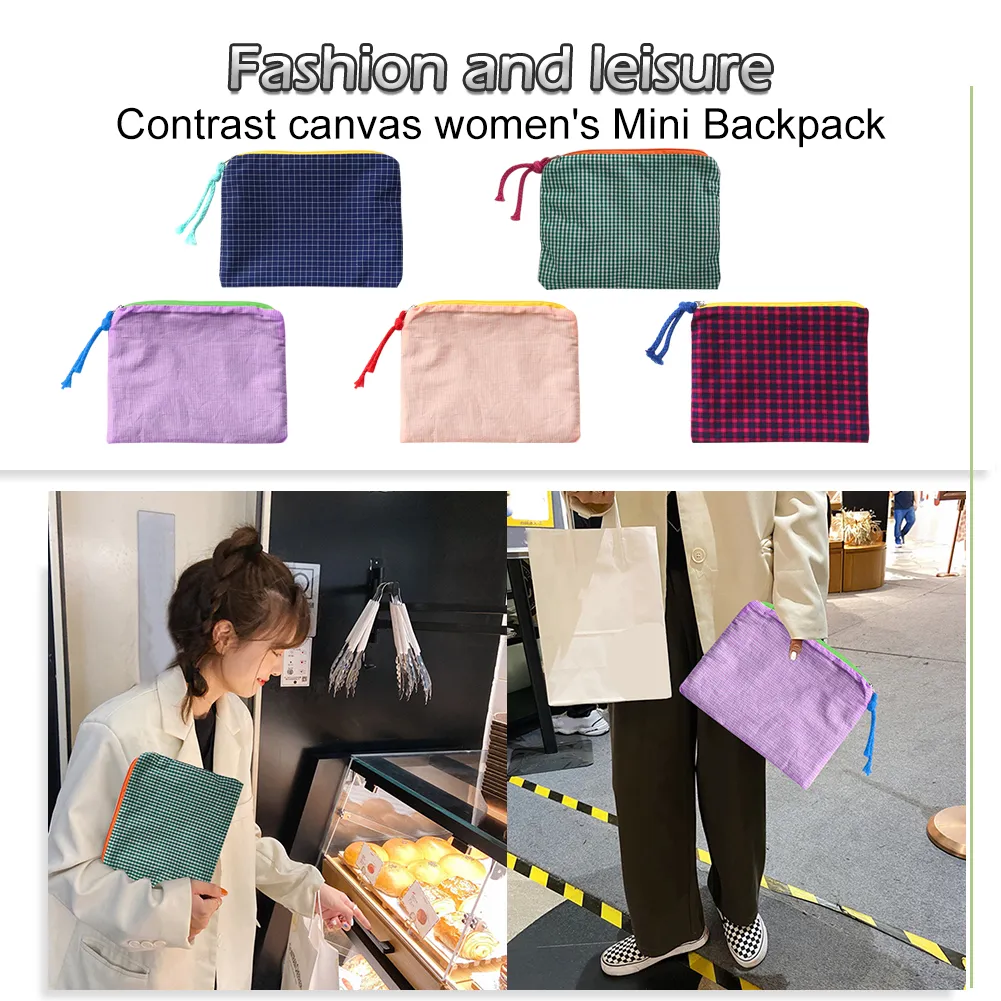 Mode Frauen Plaid Druck Kleine Kosmetik Baumwolle Stoff Make-Up Lagerung Taschen Japan Stil Zipper Kulturbeutel Waschen_voghion.com