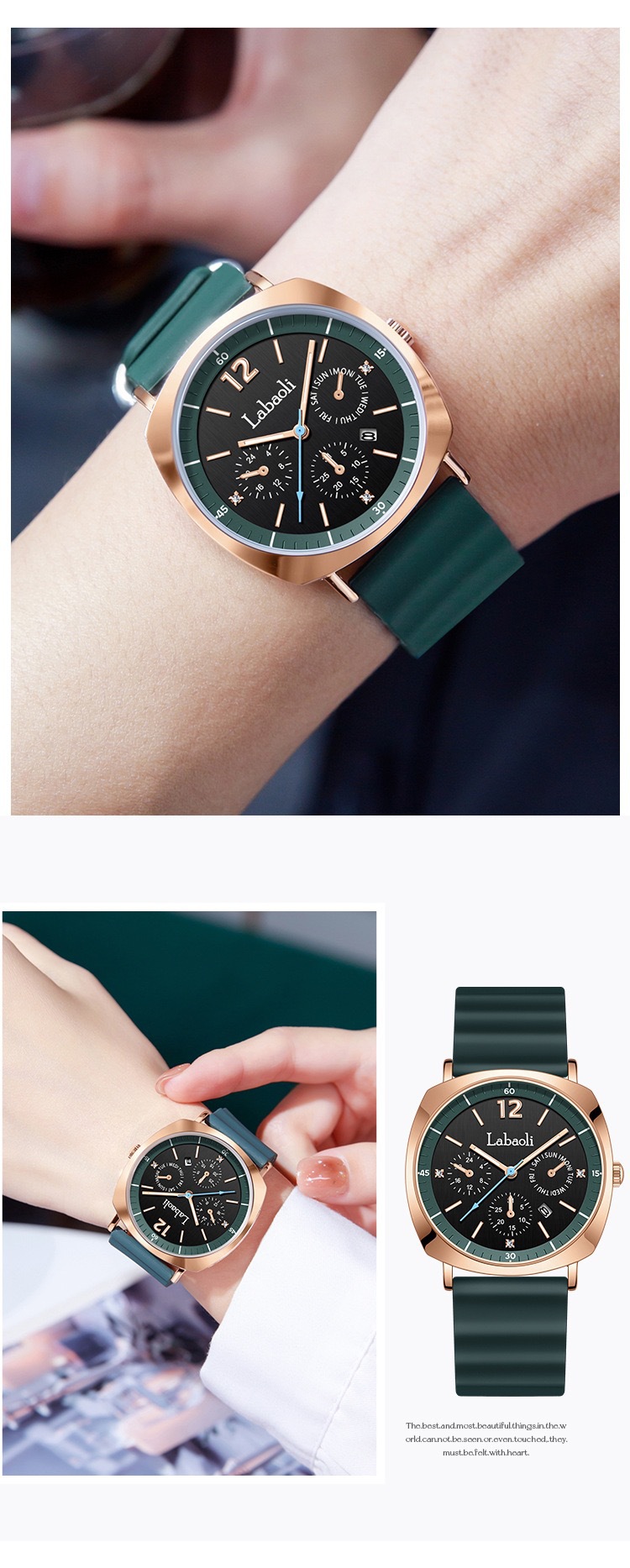 Labaoli Lapoli Casual Women's Three Eye Calendar Waterproof Silicone Tape Quartz Watch_voghion.com