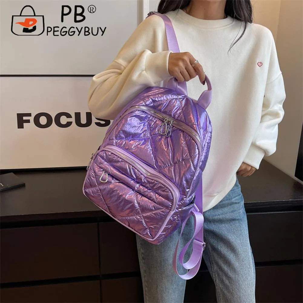 Stadium Handbag Quilted Embroidered Students Backpack Simple Large-capacity Solid Color Multiple Compartments Travel_voghion.com
