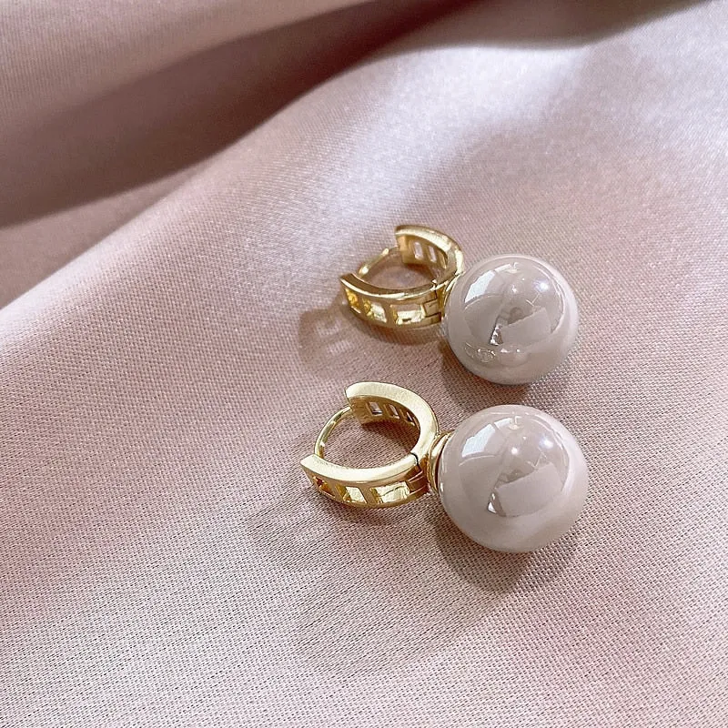 Ohrstecker, klassisch, rosa, für Damen, modisch, Kristall, rund, Designer, weiße Perle, Ohrringe, Hochzeitsschmuck_voghion.com
