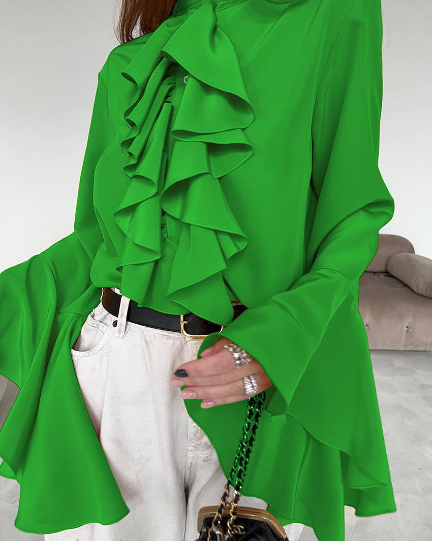 Dametøj Design flæser langærmet skjorte vinter ny stil temperament high-end cardigan top kvinde _voghion.com