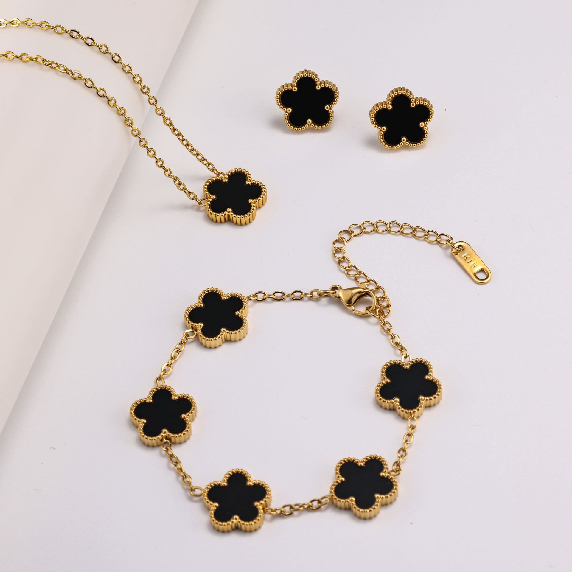 Five-leaf Clover Three-piece Set European And American Style Double-sided Hot-selling Five Small Flowers Bracelet