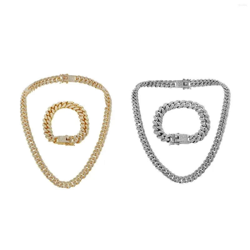 Ketten Mode kubanische Kette für Männer Halskette Armband Set Schmuck Verschluss_voghion.com