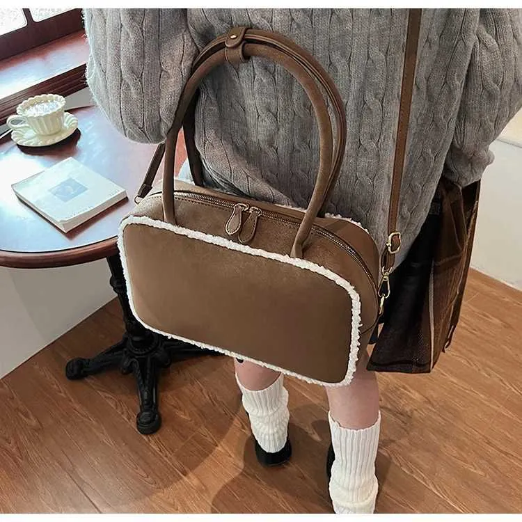 Sacs à main en daim de grande capacité pour femmes, sacoches en polaire d'agneau, sac à bandoulière décontracté pour femmes, sac à bandoulière assorti_voghion.com