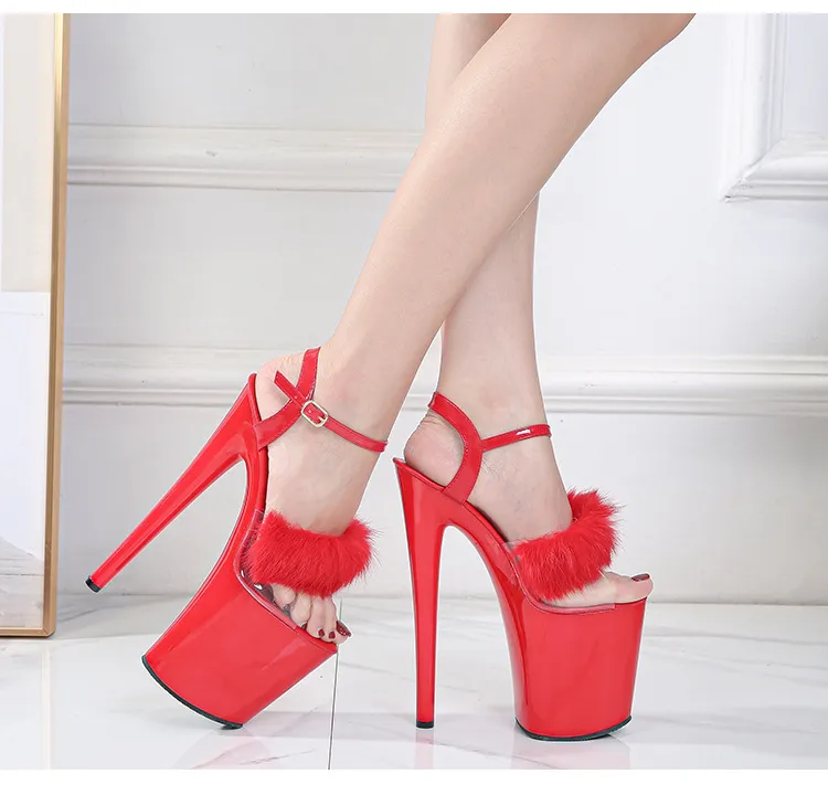 Walking Show Artefakt Modell High Heels 17cm 20CM Pelz Frau Sandalen PU Sommer Sexy Plattform Nachtclub Party Hochzeit Schuhe_voghion.com