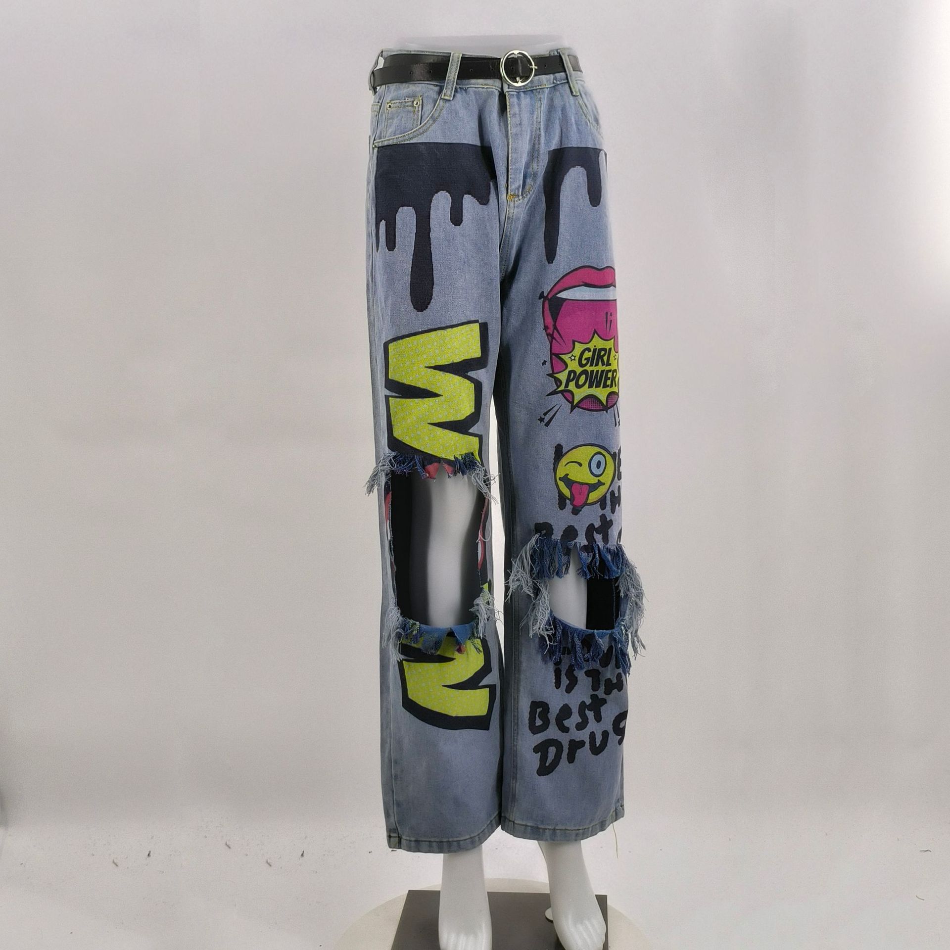 Modieuze dames jeans met zakken en modieuze gaten_voghion.com