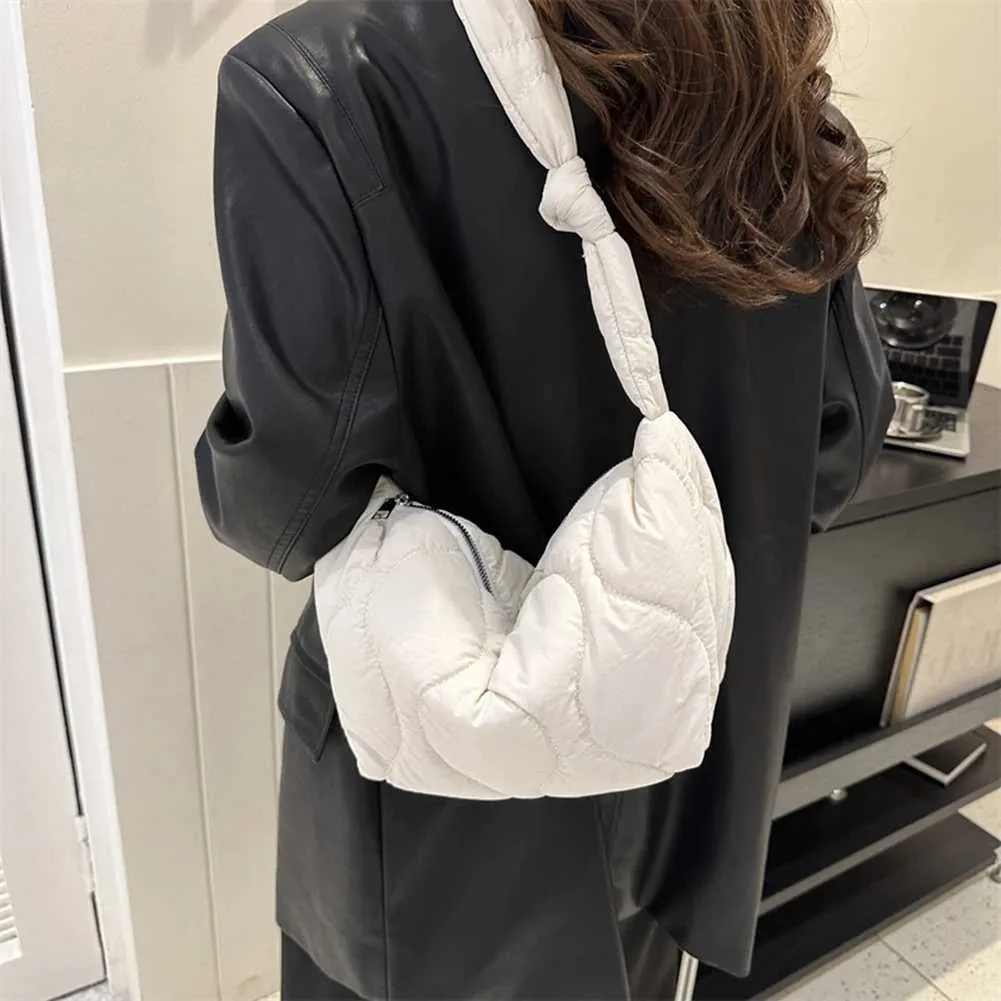 Puffer Shoulder For Women Soft Down Cotton Padded Tote Handbag Purse Quilted Cross Body Bag Solid Color Pillow Shopper_voghion.com
