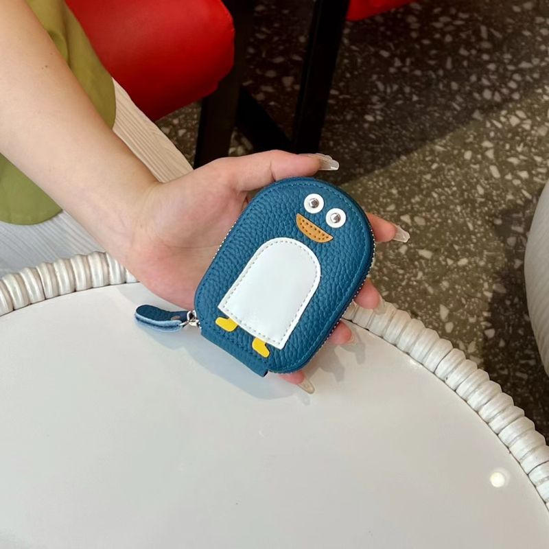 URBAN MASTER Kleiner Pinguin Form Kartenhalter Münzgeld Cartoon Niedlich Echtes Rindsleder Reißverschluss Mini_voghion.com