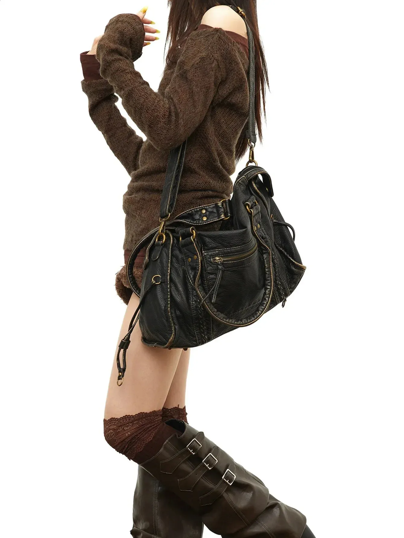 Fashion Punk Grunge Shoulder Bag Vintage Aesthetic Y2k Tote Bag_voghion.com