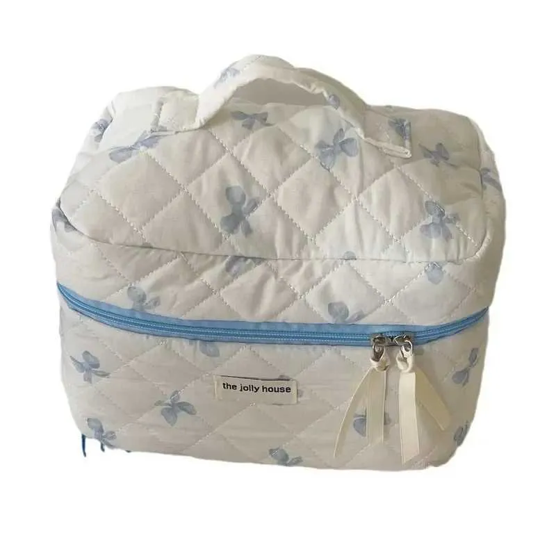 Korea Bow Print Damen Große Kapazität Tragbare Box Verwendet als Reise Toilette Make-Up Lagerung Tasche Y241023_voghion.com