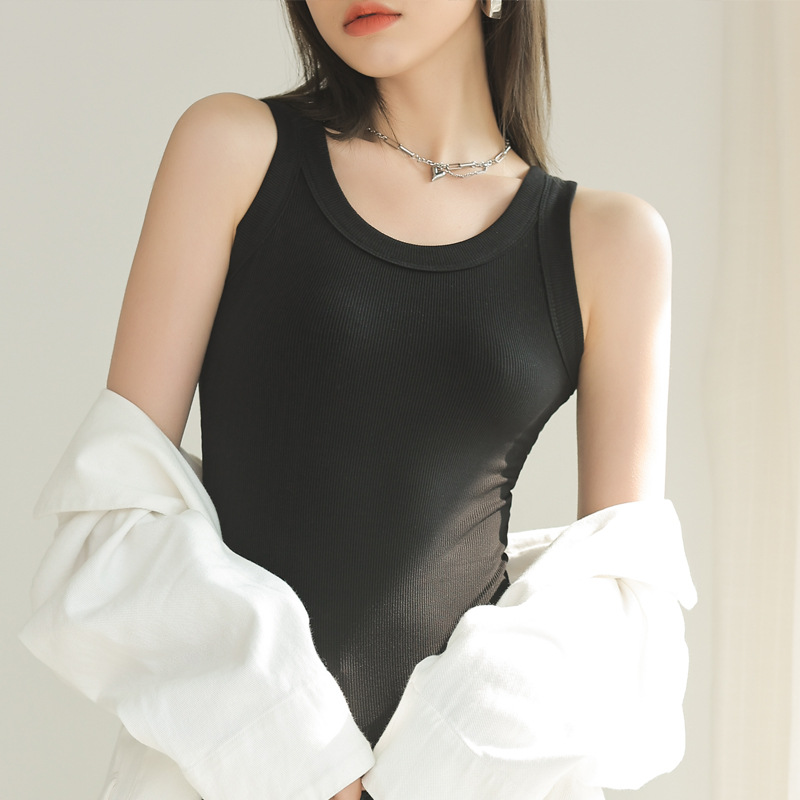 Basic Crop Tops Racerback Yoga Vest Women Gym Seamless Rib Knit Tank Tops Female Bra Without Brassiere Pad_voghion.com