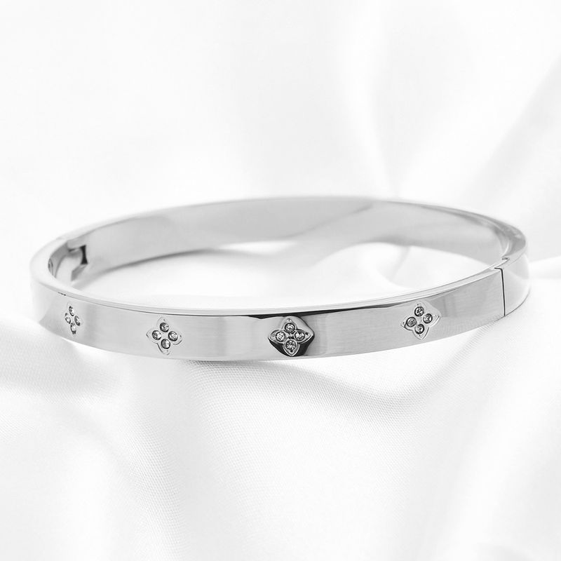 Braccialetto in zircone placcato oro con placcatura in titanio e acciaio tinta unita, stile semplice all'ingrosso_voghion.com