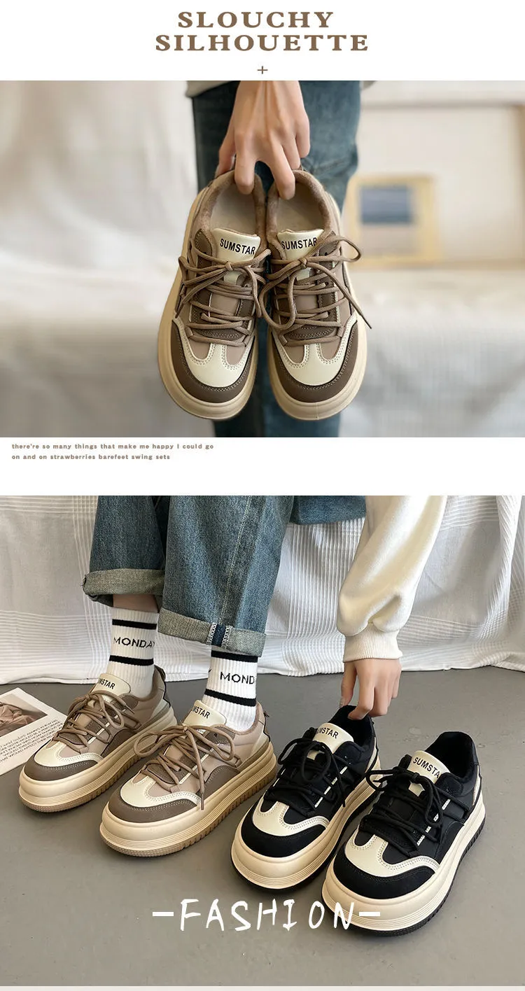 Thick Soled Round Toe College Style Low Cut Skateboard With Breathable Mesh Comfortable And Casual Sports Shoes_voghion.com