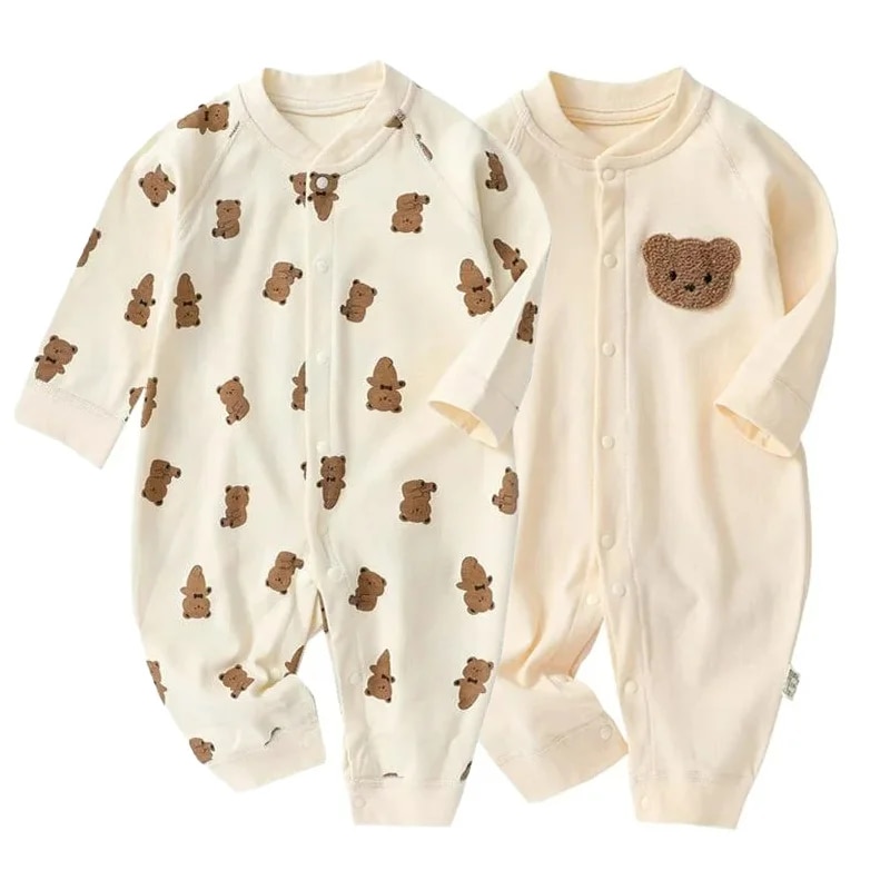 Herbst Babyspielanzug für Jungen Mädchen Kleidung Cartoon Bär Gedruckt Overall Neugeborenen Einteiler Onesie Koreanische Kleinkind_voghion.com