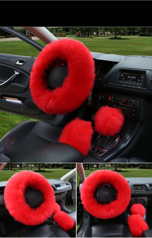 Car Steering Wheel Winter New Australian Sheepskin Fur Integrated Wool Handle Handbrake Cover_voghion.com