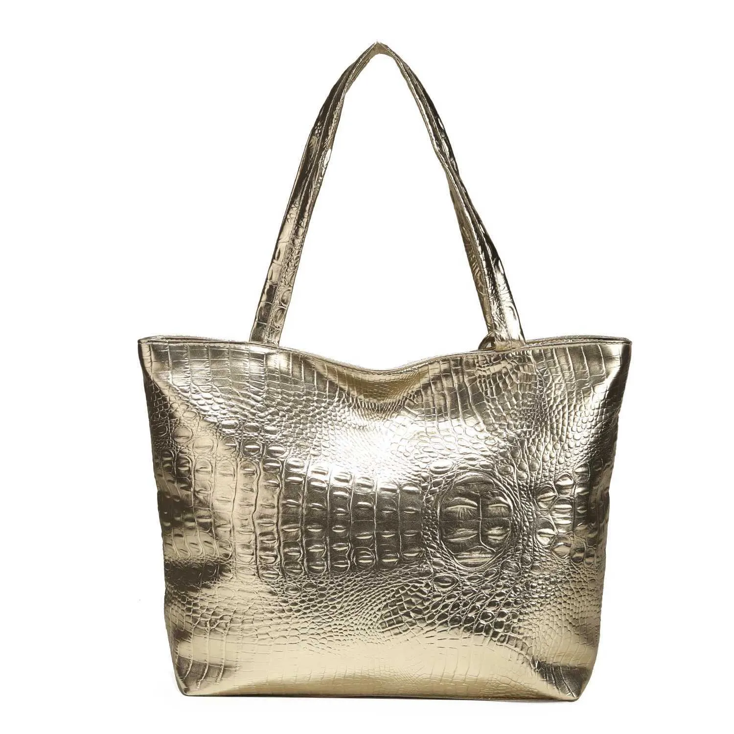 Elegant Large Tote Shoulder Handbag In Black Gold And Silver_voghion.com