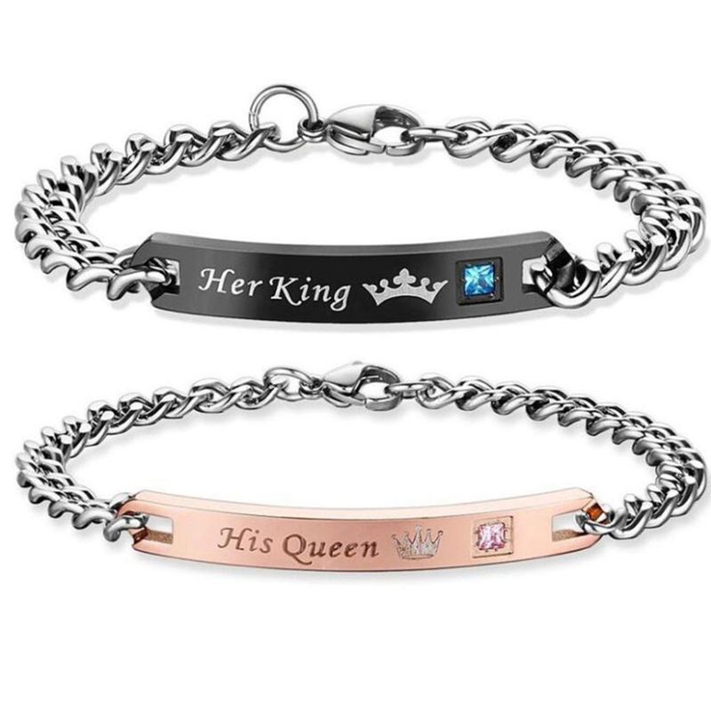 Yamaler Fashion His Queen Her King Coppia di bracciali in acciaio al titanio Gioielli da polso a catena_voghion.com