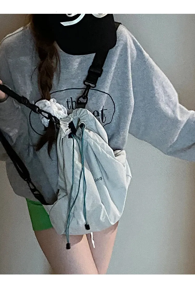 Drawstring Backpack For Women Korean Style Nylon Laptop Daypack_voghion.com